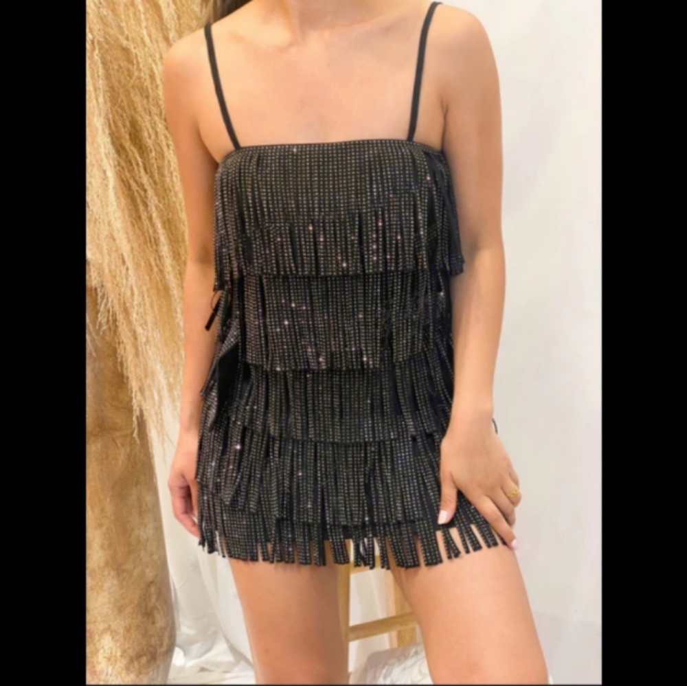 Cha Cha Sttudded Tassle Mini Dress. Sz S